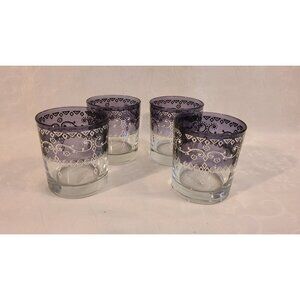 Set 4 Vintage BronzeVerre Moroccan Hand Decorated Purple Tumbler Whiskey Glasses